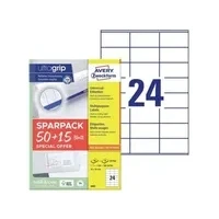 Bild av AVERY Zweckform 6602 adressklistermärken (1 200 plus 360 självhäftande etiketter extra, 70 x 36 mm på A4, matt papper, tryckbara sändaretiketter, adressetiketter med ultragrepp) 65 ark,