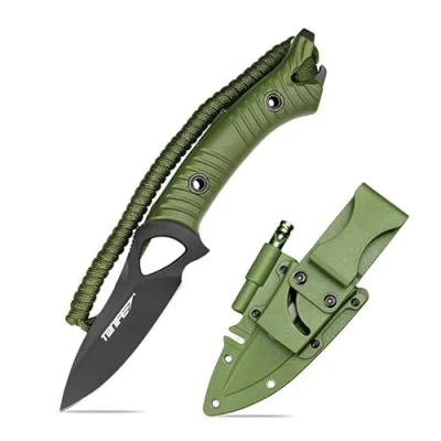 Bild av TONIFE Explorer Fast kniv med plastslida 8Cr14MoV blad Överlevnadskniv, glasfiberförstärkt nylonhandtag för utomhuscamping EDC (Grön+svart titan)