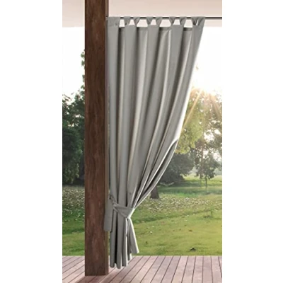 Bild av Eurofirany Garden utomhusgardiner med ögla 1 st. Avtagbara slingor, solskydd insynsskydd vindtäta vattentäta gardiner för paviljong terrass pergola, 155 x 220 cm, ljusgrå