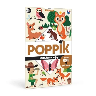 Bild av POPPIK 1841224 klistermärkesaffisch, skog, interaktiv läroaffisch med klistermärken, flerspråkig djuraffisch, för barn från 3 år, 68 x 100 cm