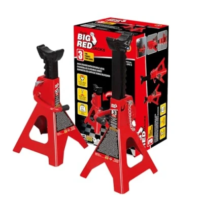 Bild av Big Red T43002A pallbockar i stål: Dubbel låsning, kapacitet på 3 ton (6 000 pund), röd, 1 par
