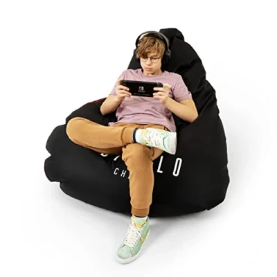 Bild av Diablo Gaming saccosäck XXL sittdyna med fyllning gamingfåtölj barnsaccosäck beanbag för barnrum vardagsrum EPS pärlor polyester 110 cm x 100 (svart)