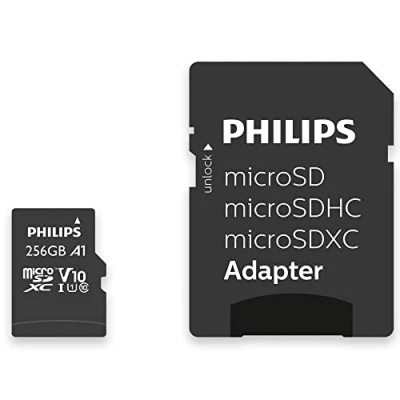 Bild av Philips SDXC kort 256 GB + SD adapter UHS I U1 läser upp till 80 MB/s A1 Fast App Performance V10 minneskort för smartphones, surfplattor, kortläsare