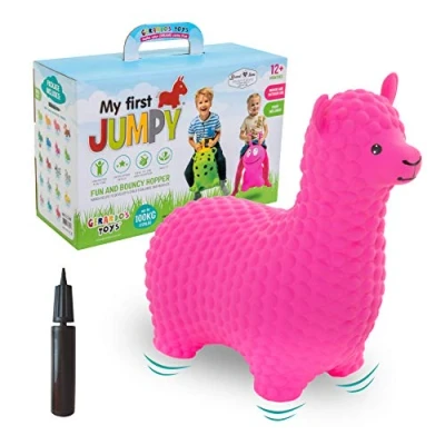 Bild av GERARDO&#039;S Toys hoppdjur alpacka rosa från 1 år och 2 uppblåsbara djur leksaker utomhus eller inomhus för småbarn 12 månader