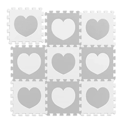 Bild av Relaxdays Pusselmatta hjärtmönster, 18 pusseldelar, tillverkad av föroreningsfritt EVA skum, B x D: 91,5 cm, vit/grå