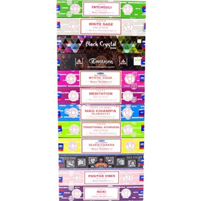 Bild av Satya rökelsepinnar Patchouli vit salvia svart kristall känslor mystisk yoga Nag Champa traditionell Ayurveda sju chakra superhit positiva vibbar Reiki (serie 2)