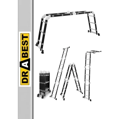 Bild av DRABEST Universell stege multifunktionell hopfällbar 4 x 3 steg solid konstruktion aluminium + stål maximal belastning 125 kg 0,32 0,98 0,25 m