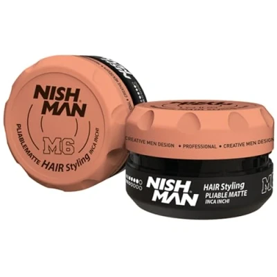 Bild av Nishman Hårstyling matt vax 100 ml långvarigt, starkt och finish perfekt hårvax för stil textur (100 ml, M6 Pliable Matte Inca Inchi)