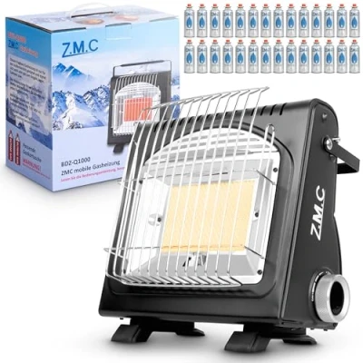 Bild av Z.M.C 2 i 1 bärbar gasolvärmare och gasolkök + 28 gaspatroner på 227 g, 1,7 kW campingvärmare, för utomhus inomhusbruk, mobil strålningsvärmare med piezotändning