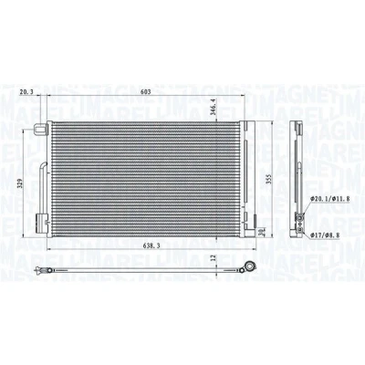Bild av MAGNETI MARELLI 350203611000 Condenseur De Clim avec déshydrateur 588x346,4x12 346,4 588 12 OPEL: Corsa D 3/5 portes, Adam, E portes