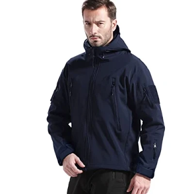 Bild av FREE SOLDIER Herr vinterjacka militär softshell jackor utomhus fleecefoder vindtät vattentät jacka med huva varma taktiska flera fickor för jaktutflykter (blå, XL)