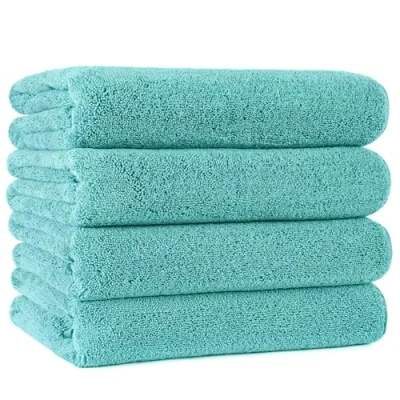 Bild av POLYTE Snabbtorkande luddfri mikrofiber badhandduk, 76 x 145 cm, förpackning med 4 (Aqua)