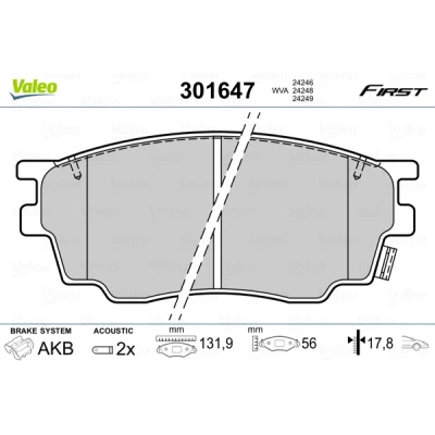 Bild av VALEO 301647 Jeu de plaquettes frein Essieu avant contact signal d&#039;usure inclus avec tôle anti bruit MAZDA: 6 5 portes, Berline