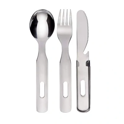 Bild av GRÄWE Campingbestickset, 3 delar, campingbestick i rostfritt stål utomhus set (1 x kniv, 1 gaffel, sked)