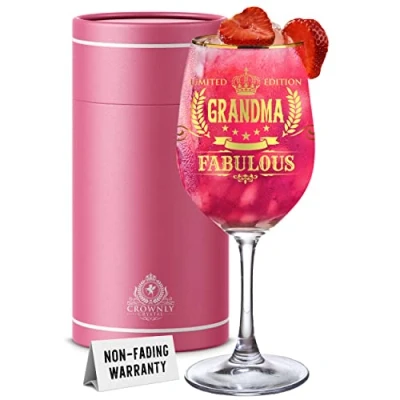 Bild av CROWNLY CRYSTAL® till mormor/farmor Vinglas Personliga Gåvor kvinnor Gåvoidéer damer Rödvinsglas Dryckesglas Födelsedagspresenter barnbarn