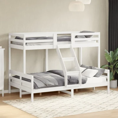 Bild av vidaXL Våningssäng 90x200/120x200 cm vit massiv furu, säng, sovrumsmöbel, sängstomme, sängar, sovrumsmöbler, sängbotten, loftsäng