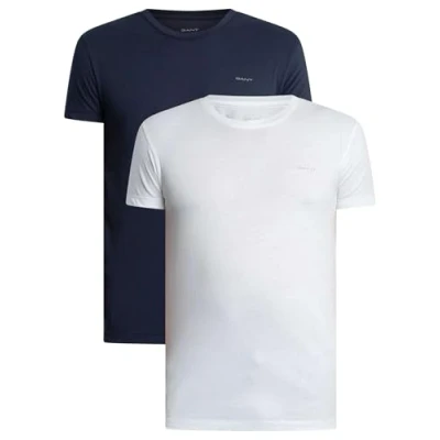 Bild av GANT Herr C hals T shirt 2 pack underkläder, Marinblå/vit, standard (2 pack), one size
