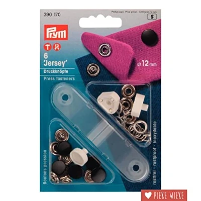 Bild av Prym Icke Sy Jersey Tryck Fastsättning Med Smooth Cap 6 Styck, 12 mm Tjocklek, Svart