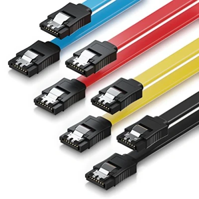 Bild av deleyCON 4x 50cm SATA III Kabel S ATA 3 Datakabel 6 GBit/s Anslutningskabel för HDD SSD Metallklämma 2 Rak L Kontakt Gul/Röd/Blå/Svart