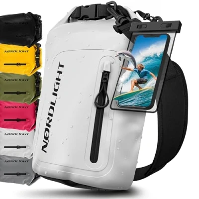 Bild av Nordlight Dry Bag Vattentät Väska med Mobilfodra+ Rullstängning, Axelrem Drybag Ryggsäck Packsäck Våtbag Packväska Simning Strand Stå Upp Paddling Kanotpaddling Vit, 10 Liter
