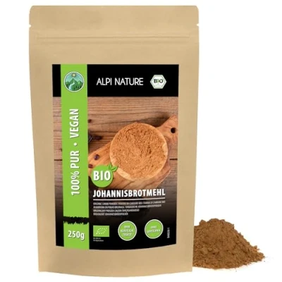 Bild av Ekologiskt johannesbrödmjöl (250g), mörkt johannesbrödpulver lämpligt som kakaosersättning och stärkelse, från kontrollerad ekologisk odling, glutenfri, laktosfri, laboratorietestad