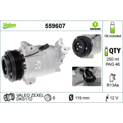 Bild av VALEO 559607 compresseur De Climatisation DKS17D 12 PAG 46 R 134a avec huile