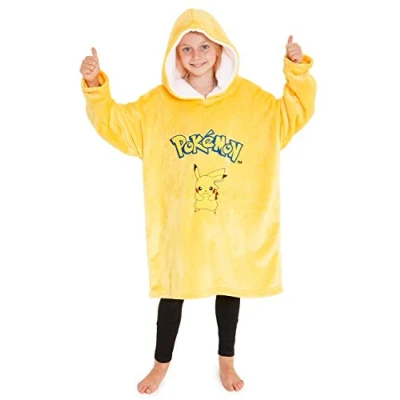 Bild av Pokemon hoodie för pojkar, flickor pikachu överdimensionerade filt barn, fleece poncho, En storlek, Gul
