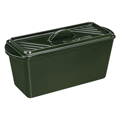 Bild av Navaris brödform i gjutjärn med lock 34 x 13 cm bakform fyrkantig holländsk ugn handtag för bakning och matlagning av bröd emaljerad grön
