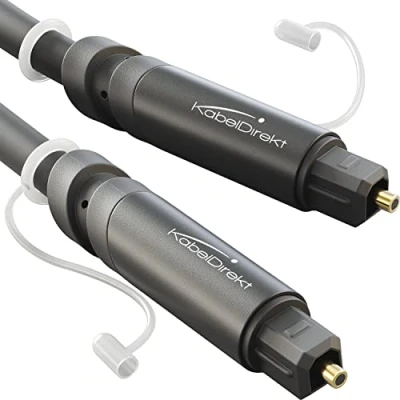 Bild av KabelDirekt TOSLINK kabel med 0% signalförlust och skyddshuvud 15 m optisk ljudkabel (TOSLINK till TOSLINK, S/PDIF, fiberkabel för hemmabio, förstärkare, PS4, Xbox, Gaming, svart)