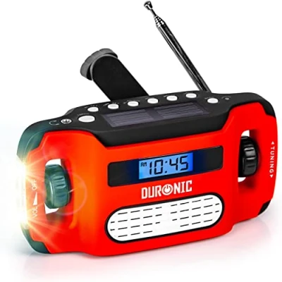 Bild av Duronic Apex Radio AM/FM Nödradio Alarmklocka Laddas På 3 Sätt: Dynamo Vev laddning, USB &amp; Solceller Hörlursuttag LED lampa Portabel Kompakt Perfekt för Camping, Vandring Fiske