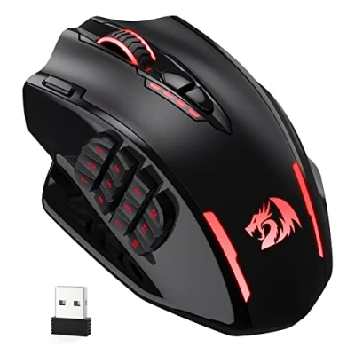 Bild av Redragon M913 Impact Elite trådlös spelmus, 16 000 DPI trådbunden/trådlös RGB spelmus med programmerbara knappar, 45 timmars batteri och Pro optisk sensor, 12 sidoknappar MMO mus, vit