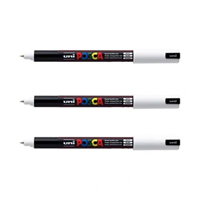 Bild av POSCA Mitsubishi Pencil 3 vita markörer PC1MR extra fin spets kalibrerad 0,7 mm vattenbaserad färgmarkör vilket stativ som helst för papper, textil, glas, sten etc.