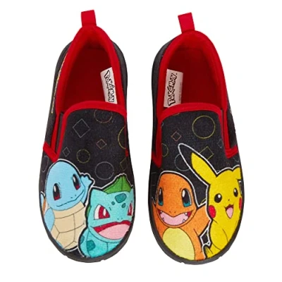 Bild av Pokemon tofflor för barn pojkar flickor Pikachu Slip On inneskor med slitstark inomhus och utomhussula svart 9 UK