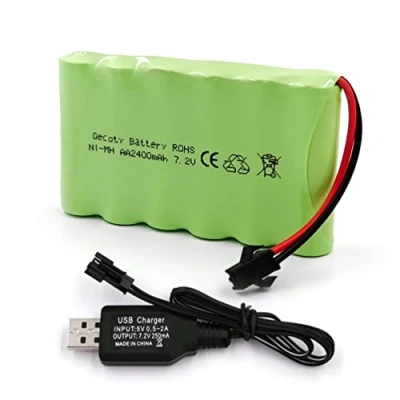 Bild av Gecoty® 7,2 V NI MH batteripaket, 2 400 mAh uppladdningsbart AA RC bilbatteri, batteri med laddningskabel SM kontakt för fjärrstyrda lastbilar, belysning, elverktyg