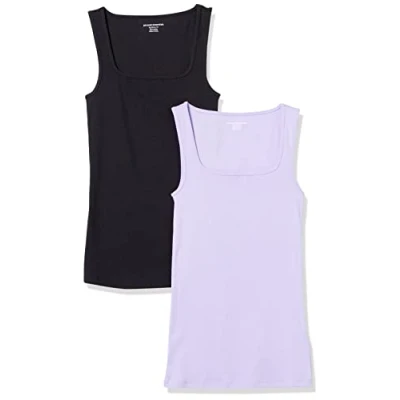 Bild av Amazon Essentials kvinnors slim fit fyrkantig hals tank, paket med 2, svart/lavendel, X Small