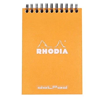 Bild av Rhodia 13503C anteckningsblock (DIN A6, 10,5 x 14,8 cm, dubbel spiral, linjerad, prickigt rutnät, mikroperforerad, 80 ark) 1 st orange