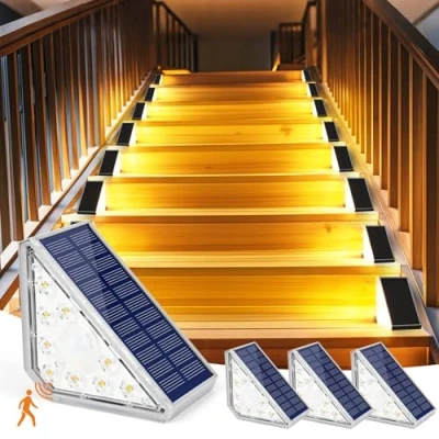 Bild av Czemo Sol trappa lampa soltrappa ljus med sensor 1 200 mAh IP67 vattentät LED trapplampor utomhus 3 000 K varm vit trappbelysning för trappor, trädgård, uteplats yttertrappa, 4 st