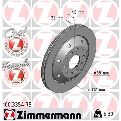 Bild av ZIMMERMANN FORMULA Z COAT 100.3354.75 disque de frein 312 22 10/5 5 112 ventilé, en deux parties revêtu allié/carbonisé
