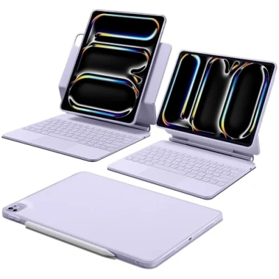 Bild av ESR iPad Pro 13 tum (M4, 2024) fodral med tangentbord, tangentbordsfodral justerbart magnetstativ, hög/upphöjt läge, avtagbart skyddsfodral, rebound 360 serien, lila