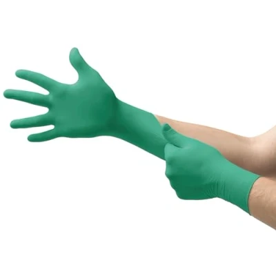 Bild av Ansell TouchNTuff 92 600 Nitril engångshandskar, Pulverfria, Livsmedelsgodkända, Kemisk resistenta, Mekaniska skydd, Latexfria Grön, M (100 handskar)