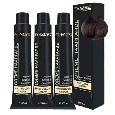 Bild av FemMas hårfärg mörkblond aska intensiv 6,11 I professionell kräm blond med närande arganolja, keratin och ceramider som permanent eller nyans, 3 x 100 ml