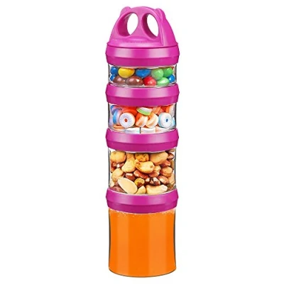 Bild av BeneLabel Matförvaring stapelbar snacksbehållaruppsättning 34 oz vridlås staplingsburk nötter godis formel researtikel dispenser, BPA fri och läckagesäker, röd