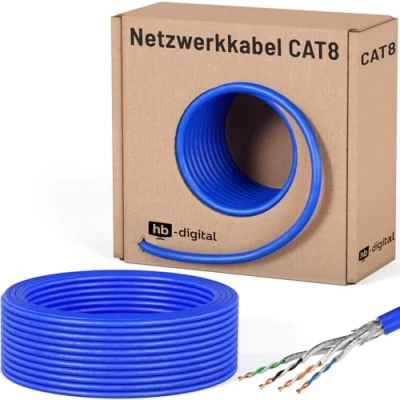 Bild av HB DIGITAL 25m Cat 8.1 nätverkskabel installationskabel datakabel Ethernet LAN kabel Cat.8 upp till 40 Gbit/s koppar S/FTP 2000 MHz PIMF LSZH Cat8 halogenfri RoHS kompatibel AWG 22/1 blå