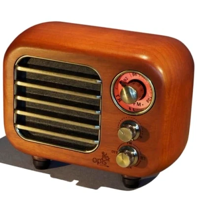 Bild av Opis radio 3 Liten retro bluetooth högtalare och VHF i trä (Körsbär)