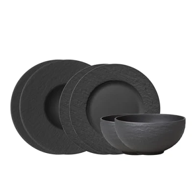 Bild av Villeroy &amp; Boch Manufacture Rock Starter set, 6 st, premium porslin, diskmaskin och mikrovågsugnssäker, svart