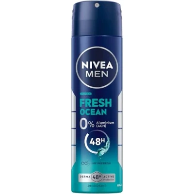 Bild av NIVEA MEN Fresh Ocean Deodorantspray, deodorant utan aluminium (ACH) med 48 h skydd, unik INIFINIFRESH formel och färsk havsdoft (150 ml)