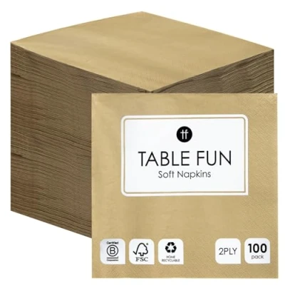 Bild av Talking Tables 100 x guldfärgade mjuka pappersservetter i bulk för jul, födelsedag, bröllop, catering, porslin, engångsbruk, återvinningsbar, tillverkad EU, 2 lager, 33 cm