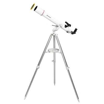 Bild av Bresser Refraktor teleskop NANO AR 70/700 AZ med aluminium 3 bens stativ, azimutal montering, LED ljuspunktsökare och smartphone kamera adapter för nybörjare, vit