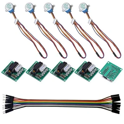 Bild av Stepper motor, 5 uppsättningar 28BYJ 48 ULN2003 V stegmotor drivrutin, 10 polig dupont tråd FM AM,