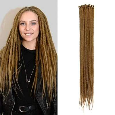 Bild av 20 Tum Trådar/Pack Syntetiska Dreadlocks Extensions Tunt 0,6 cm Virkat Flätat Hår Mjuka Dreads Enkelslutade Reggae Hip Hop Hippie Style, Ljusbrun